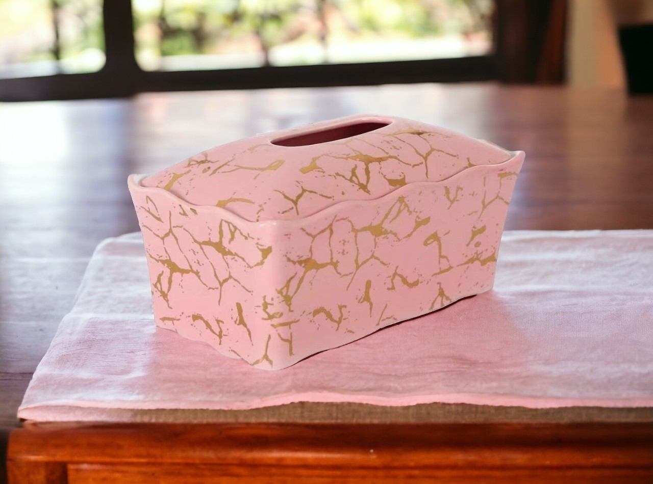 HM42 Pink Tempat Tisu dengan Motif Marmer
